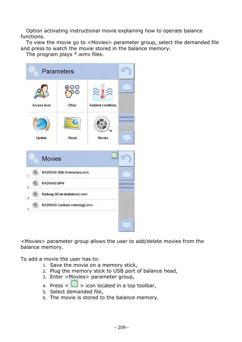 Movies | RADWAG BALANCES 3Y SERIES User Manual | Page 209 / 246