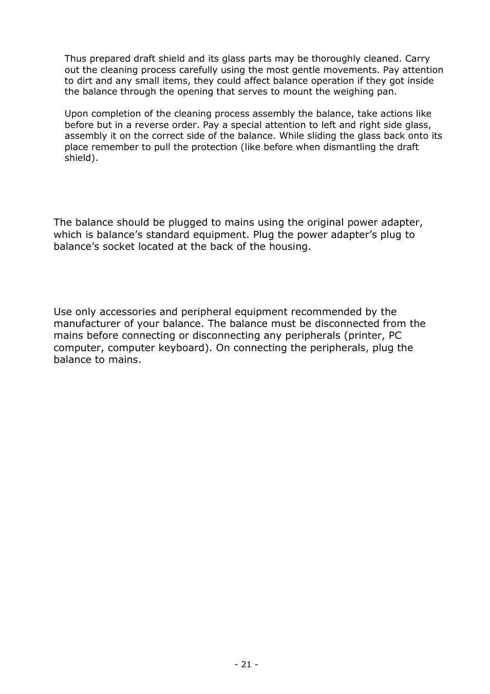 Plugging to mains, Connecting peripheral equipment | RADWAG BALANCES 3Y SERIES User Manual | Page 21 / 246