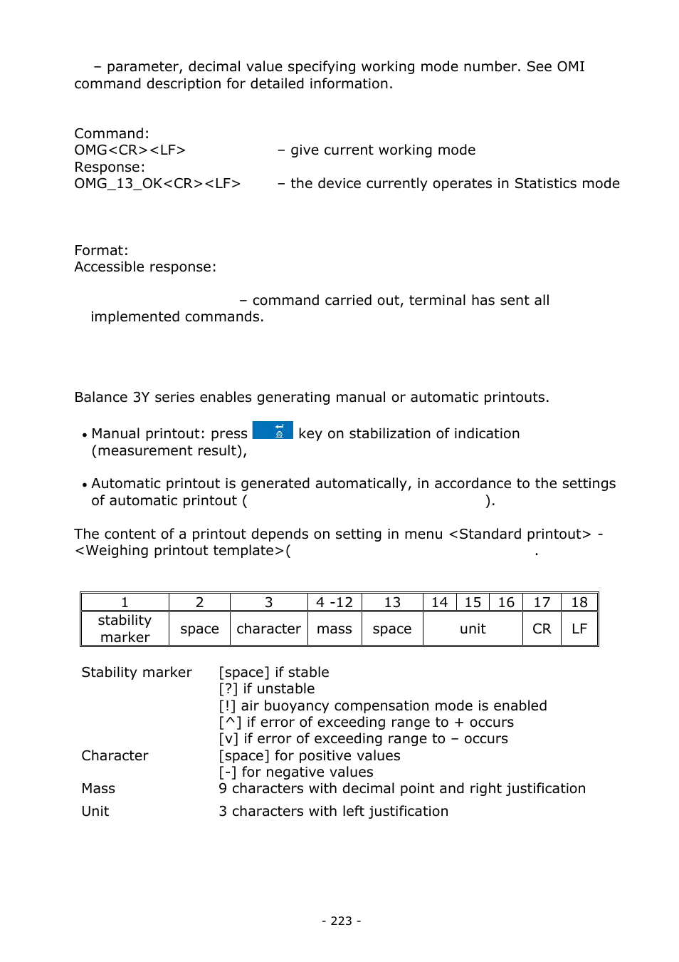 Manual printout / automatic printout | RADWAG BALANCES 3Y SERIES User Manual | Page 223 / 246