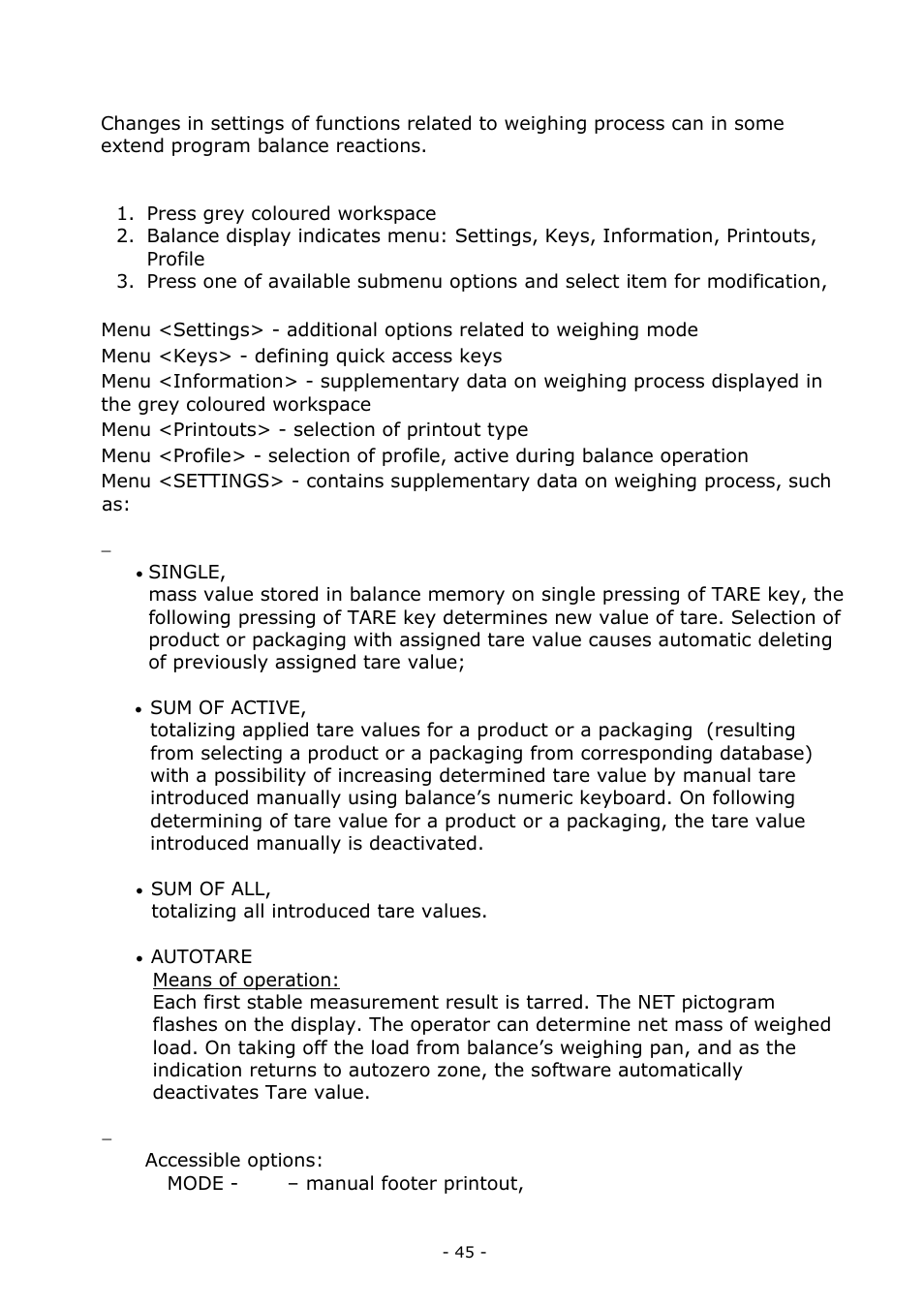 Additional parameters on weighing process | RADWAG BALANCES 3Y SERIES User Manual | Page 45 / 246