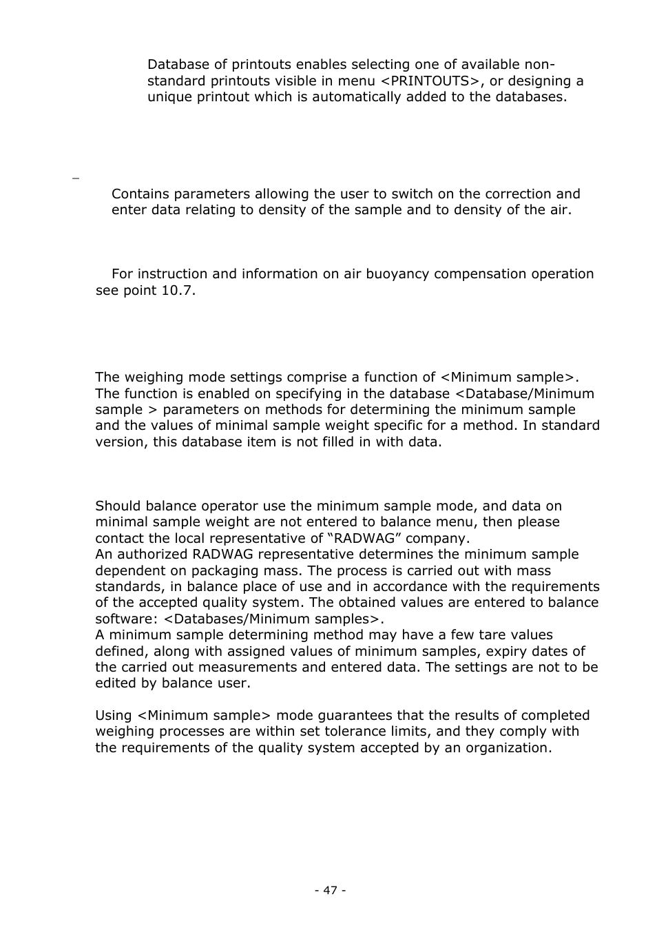 Minimum sample | RADWAG BALANCES 3Y SERIES User Manual | Page 47 / 246