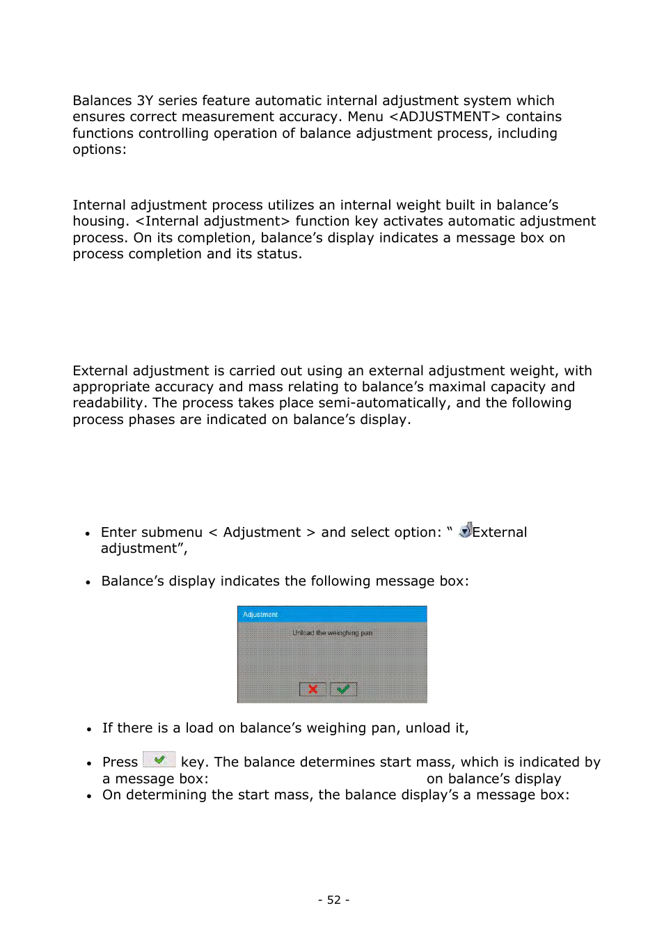 Adjustment, Internal adjustment, External adjustment | Internal adjustment 11.2. external adjustment | RADWAG BALANCES 3Y SERIES User Manual | Page 52 / 246