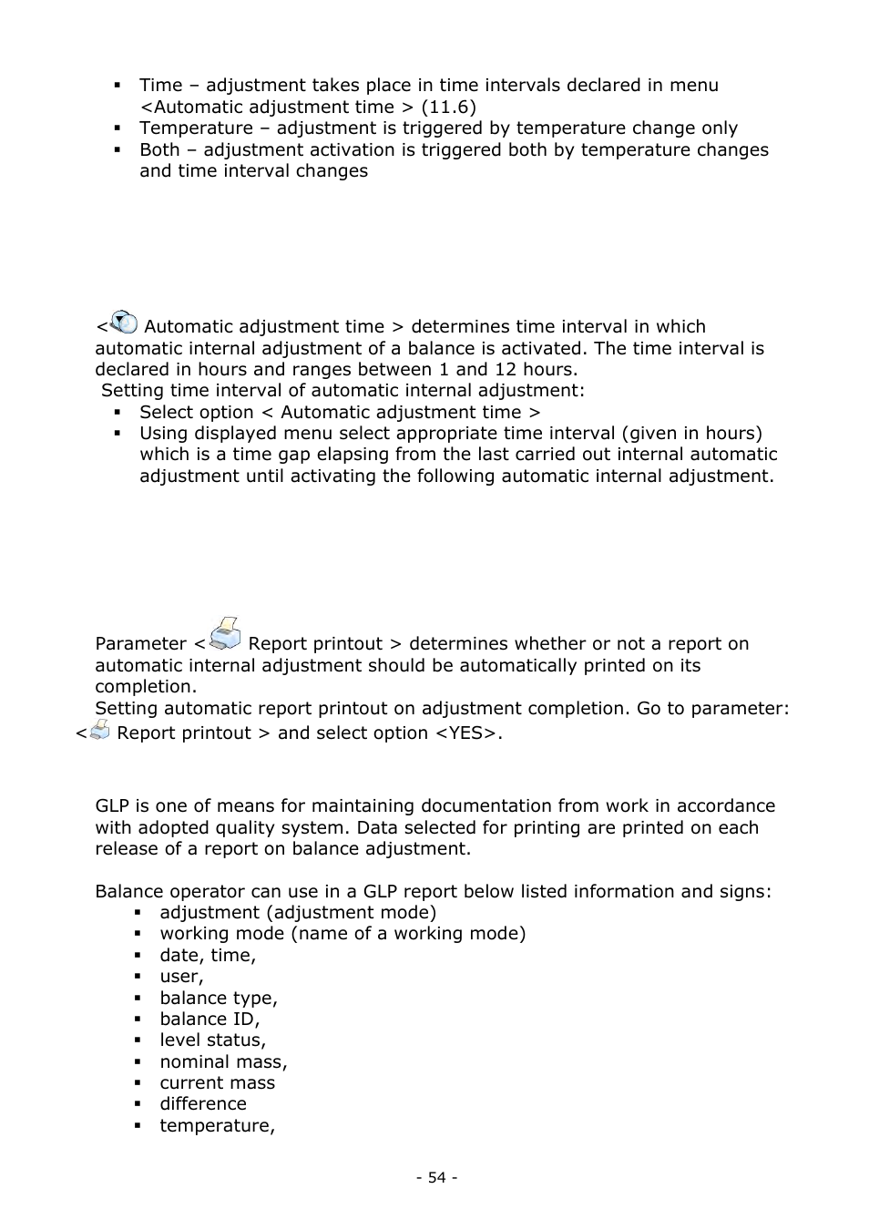 Automatic adjustment time, Adjustment report printout, Glp project | Adjustment report printout 11.8. glp project | RADWAG BALANCES 3Y SERIES User Manual | Page 54 / 246