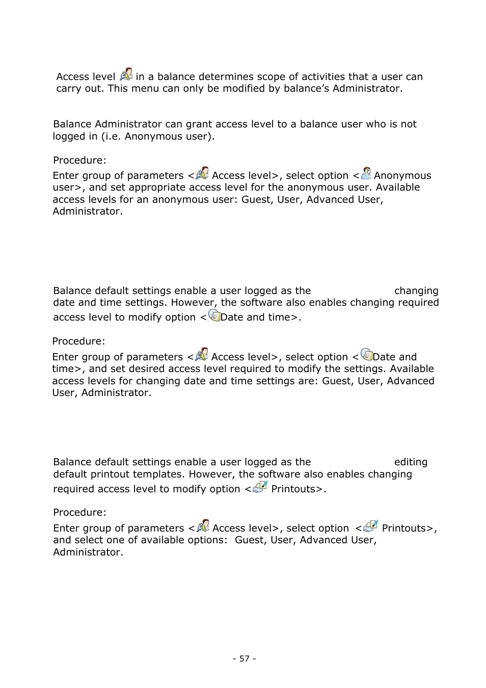 Access level | RADWAG BALANCES 3Y SERIES User Manual | Page 57 / 246