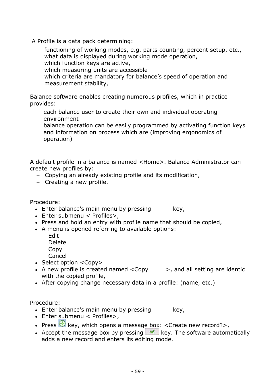 Profiles, Creating a profile | RADWAG BALANCES 3Y SERIES User Manual | Page 59 / 246