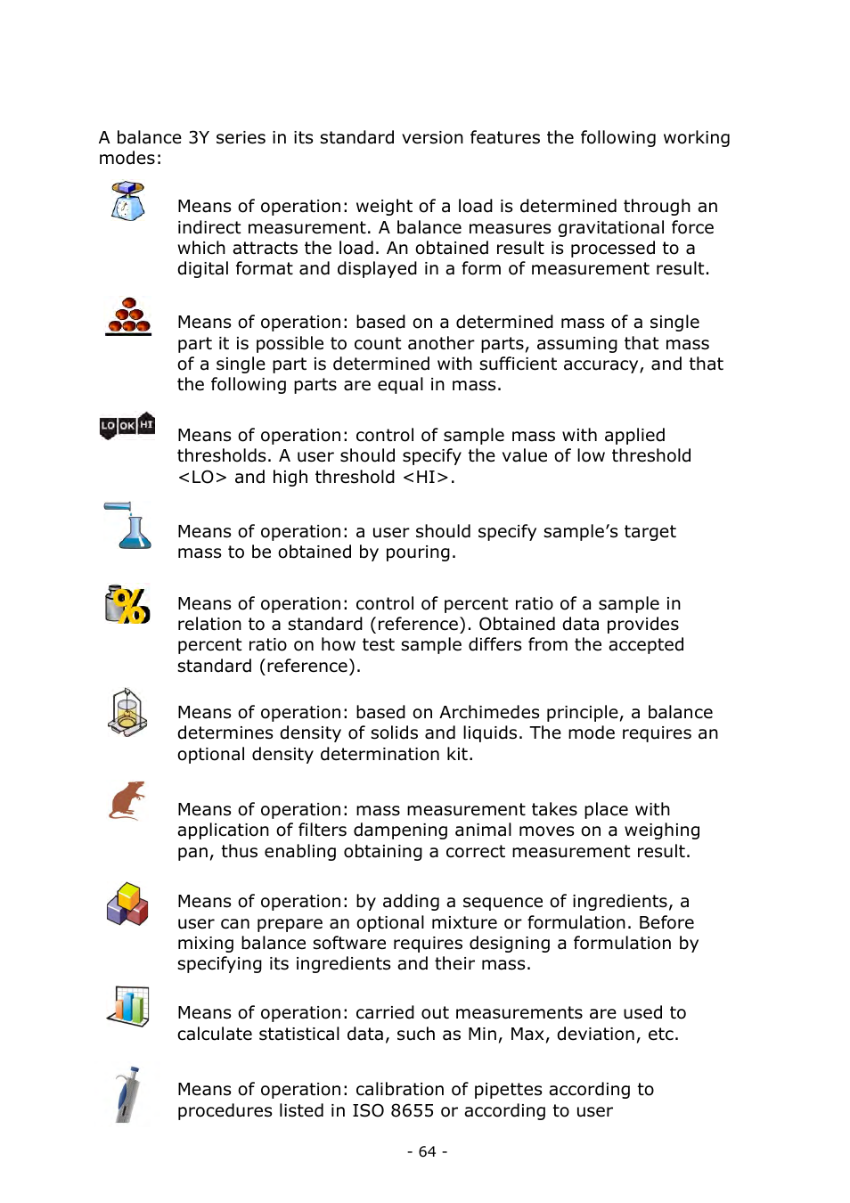 Working modes – general information | RADWAG BALANCES 3Y SERIES User Manual | Page 64 / 246
