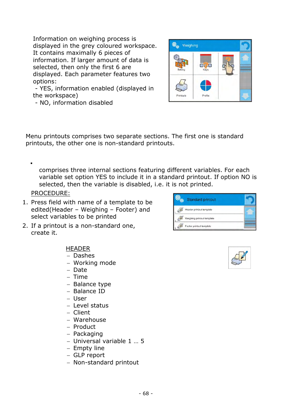 Information, Printouts, Information 15.5. printouts | RADWAG BALANCES 3Y SERIES User Manual | Page 68 / 246