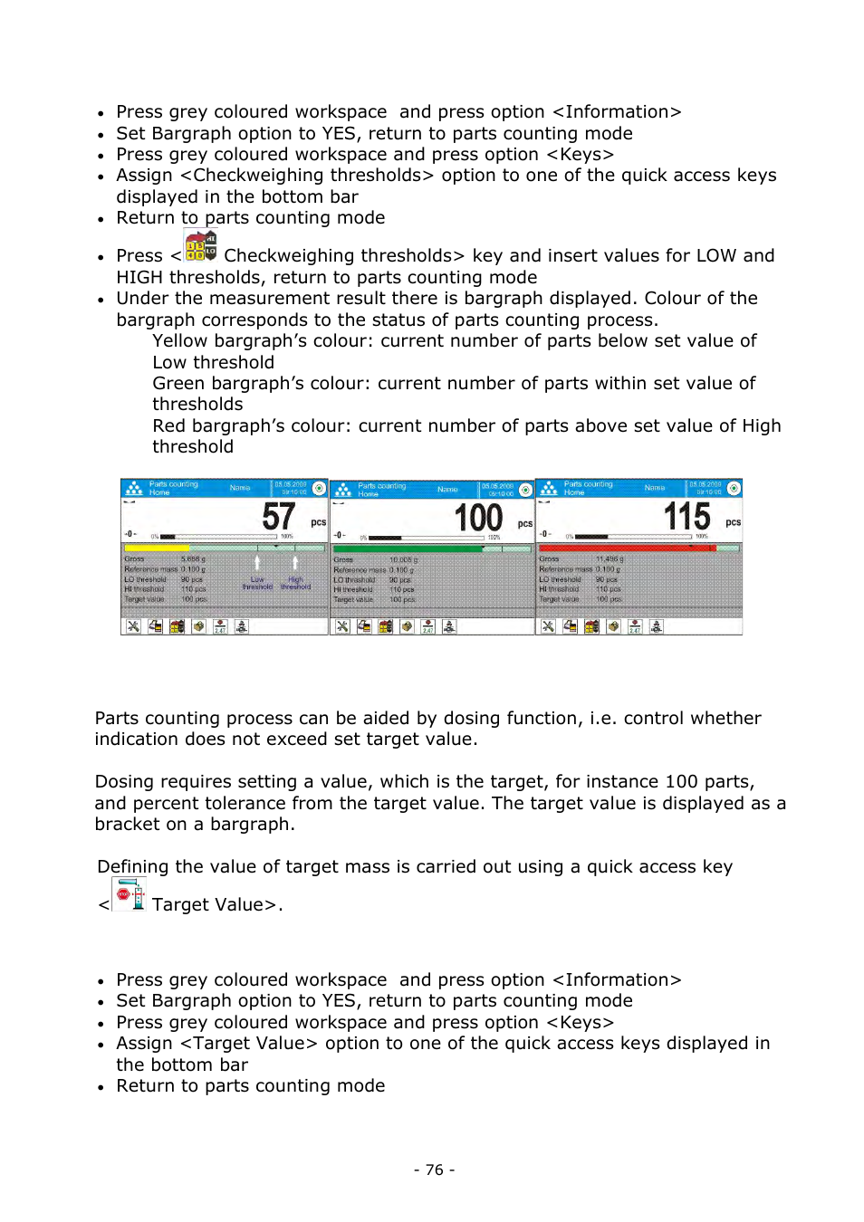 Dosing function in parts counting mode | RADWAG BALANCES 3Y SERIES User Manual | Page 76 / 246