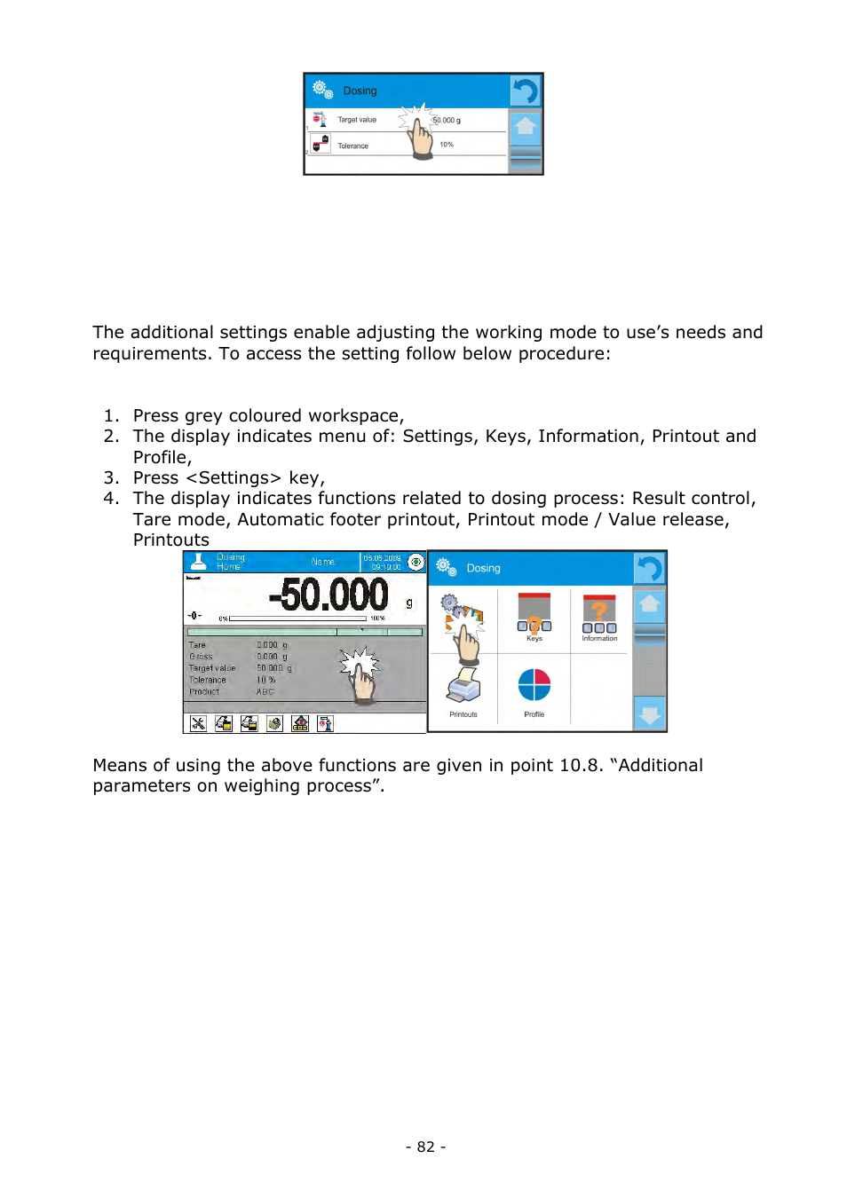 Additional settings of dosing mode | RADWAG BALANCES 3Y SERIES User Manual | Page 82 / 246