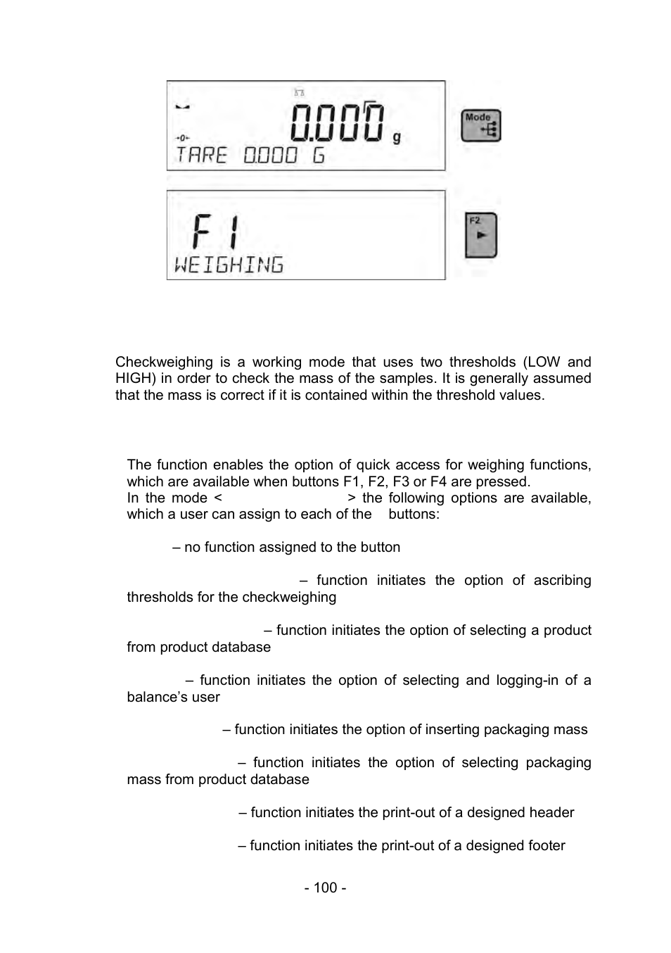 Returning to the weighing mode, 3 checkweighing, Checkweighing | RADWAG PS 510.R2.CT Carat Balance User Manual | Page 100 / 174