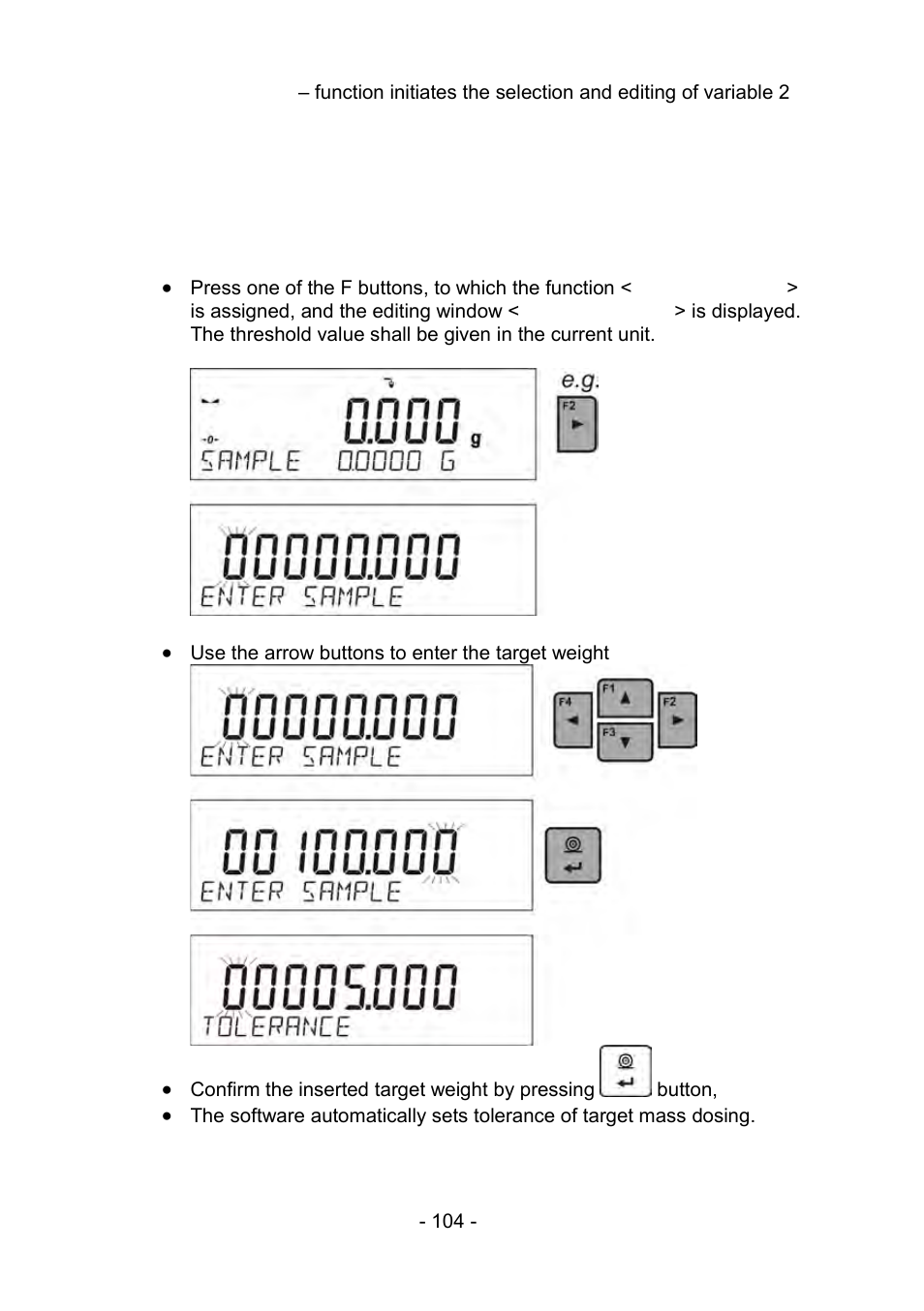 Setting a target weight by entering values | RADWAG PS 510.R2.CT Carat Balance User Manual | Page 104 / 174