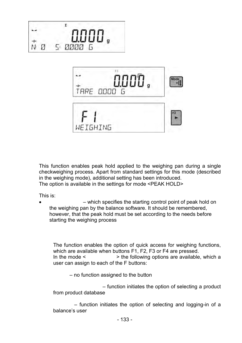 Returning to the weighing mode, 11 peak hold, Peak hold | RADWAG PS 510.R2.CT Carat Balance User Manual | Page 133 / 174