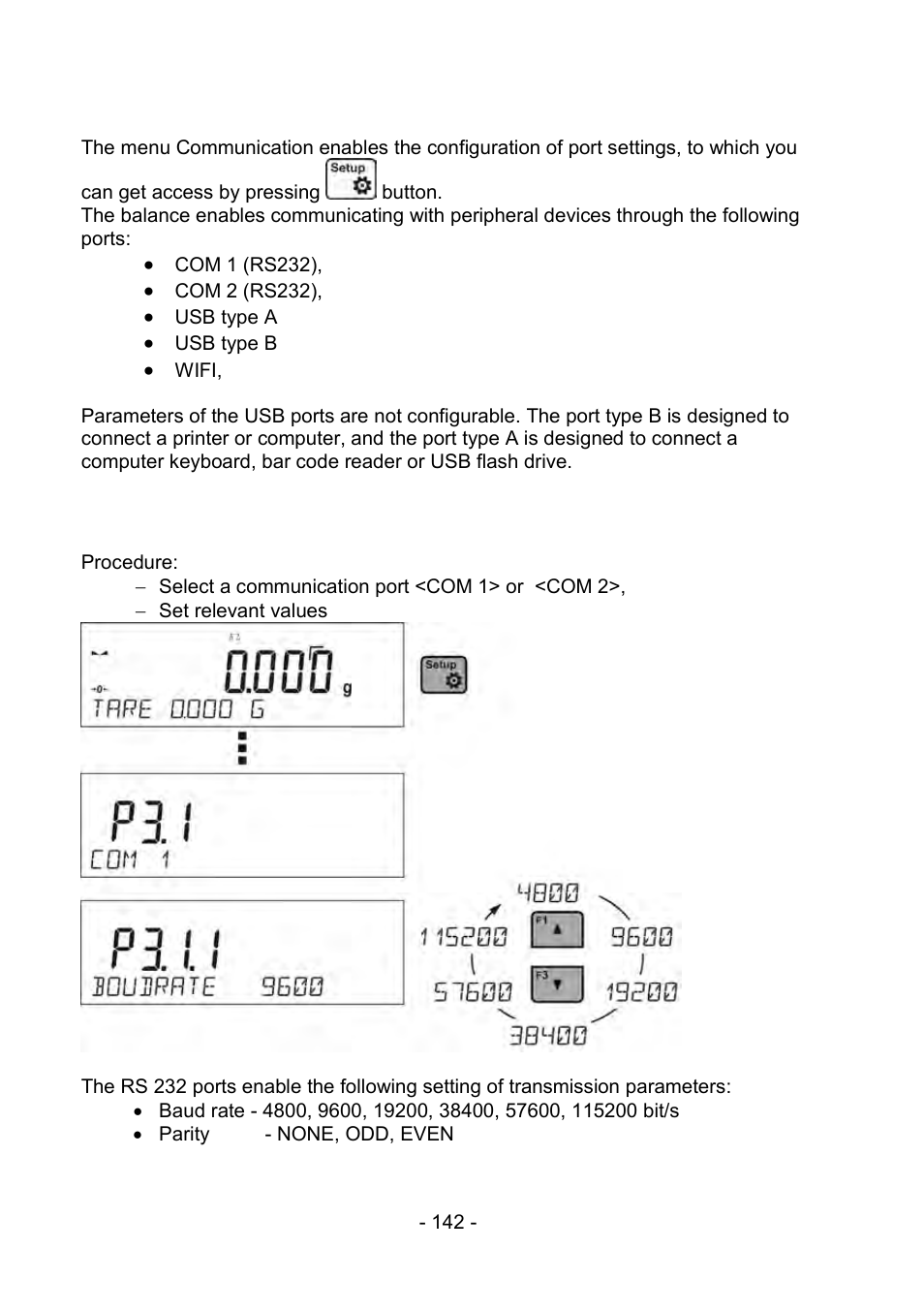 19 communication, 1 rs 232 ports settings, Communication | Rs 232 ports settings | RADWAG PS 510.R2.CT Carat Balance User Manual | Page 142 / 174