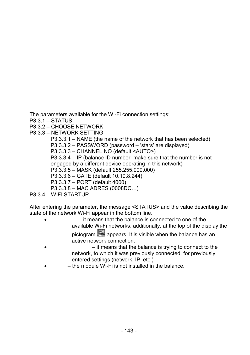 2 wifi port settings, Wifi port settings | RADWAG PS 510.R2.CT Carat Balance User Manual | Page 143 / 174