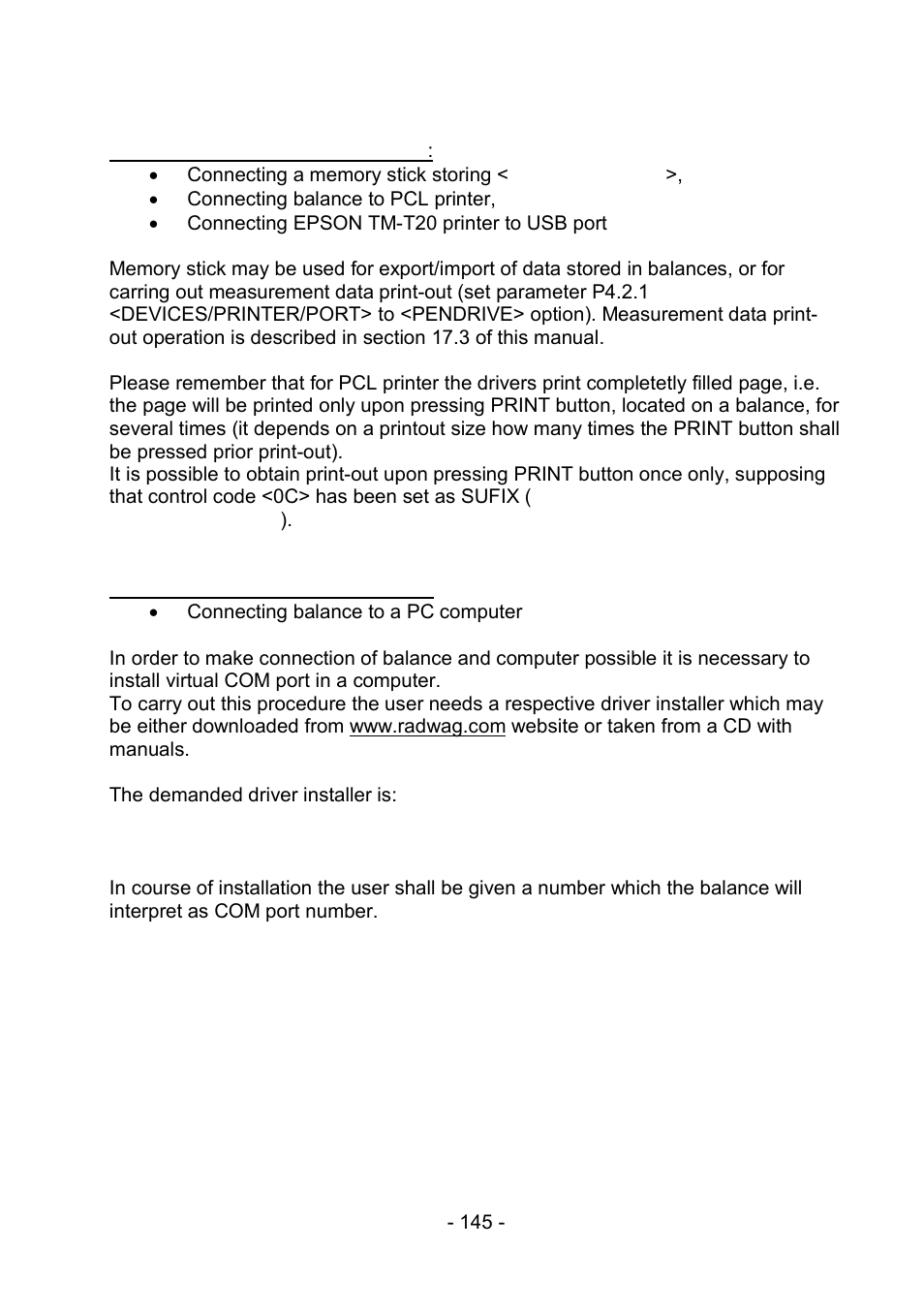 Usb port | RADWAG PS 510.R2.CT Carat Balance User Manual | Page 145 / 174