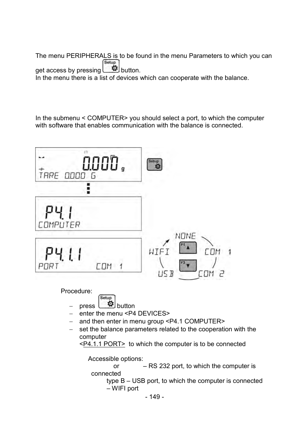20 peripherals, 1 computer, Port for computer connection | Peripherals, Computer | RADWAG PS 510.R2.CT Carat Balance User Manual | Page 149 / 174