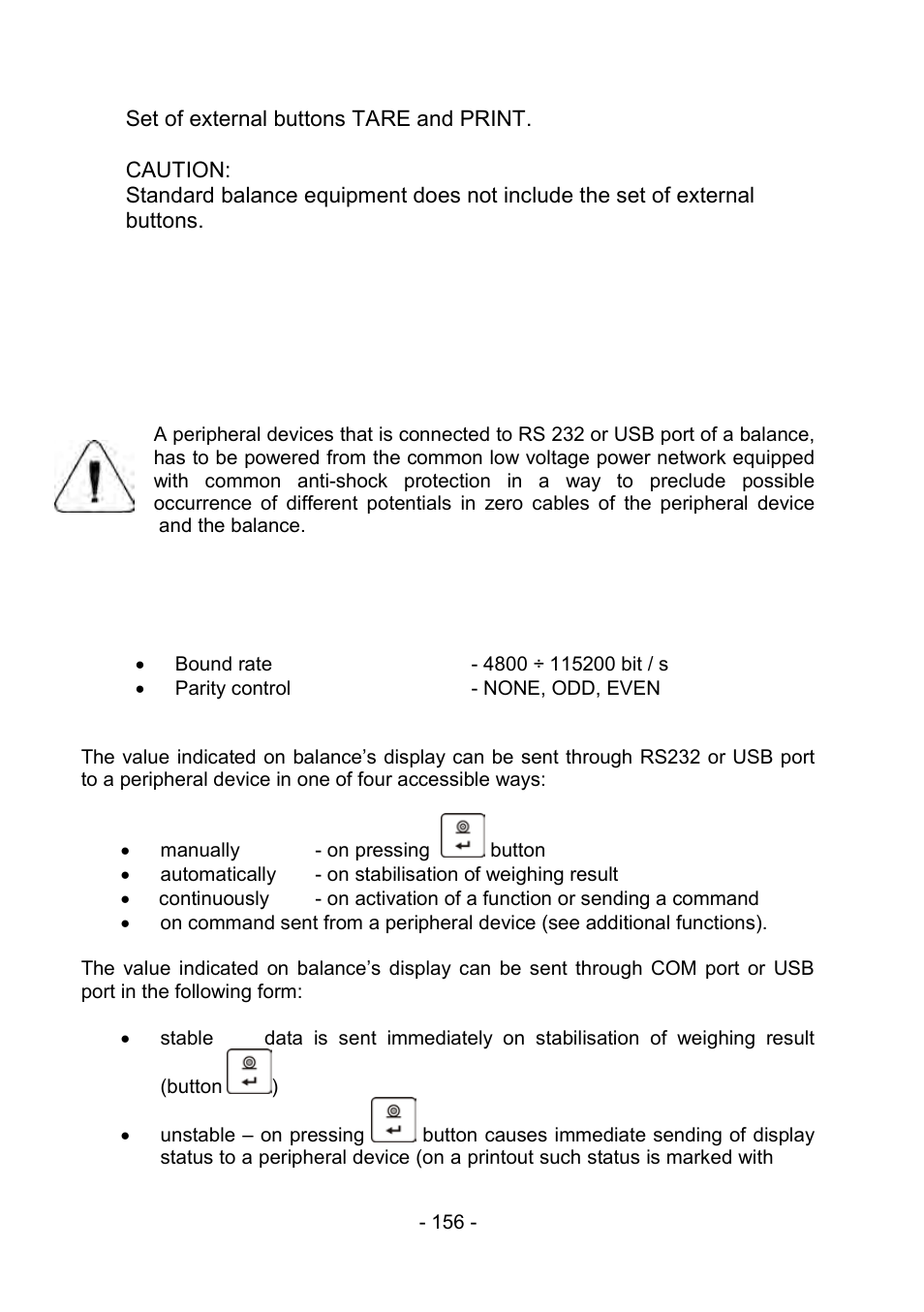 Working with external devices such as printer or, Computer | RADWAG PS 510.R2.CT Carat Balance User Manual | Page 156 / 174