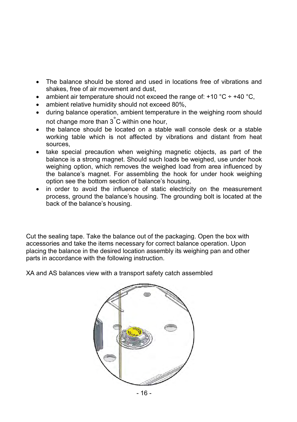 4 unpacking, assembling and start-up, 1 assembling and place of use, 2 unpacking | Unpacking, assembling and start-up, Assembling and place of use, Unpacking | RADWAG PS 510.R2.CT Carat Balance User Manual | Page 16 / 174