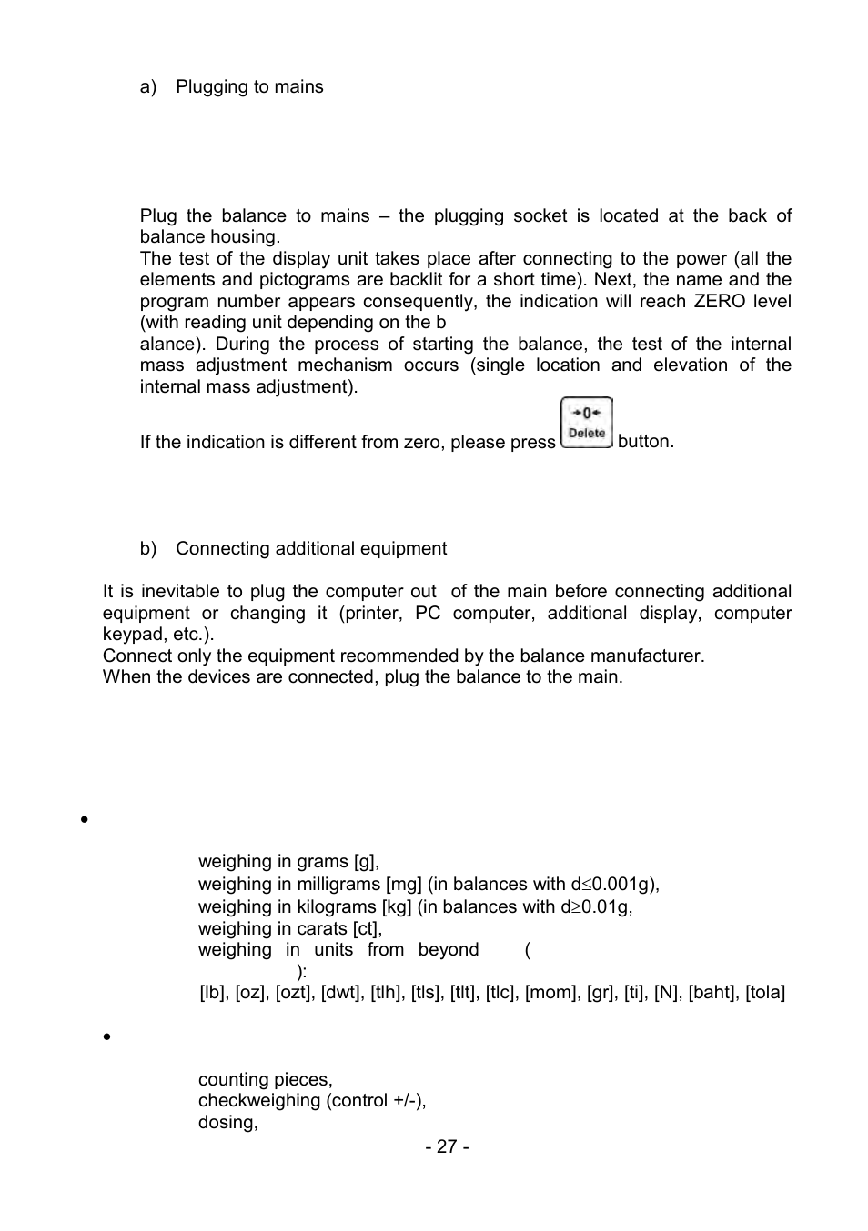 5 basic functions, Basic functions | RADWAG PS 510.R2.CT Carat Balance User Manual | Page 27 / 174