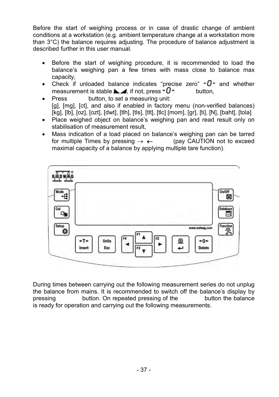 RADWAG PS 510.R2.CT Carat Balance User Manual | Page 37 / 174