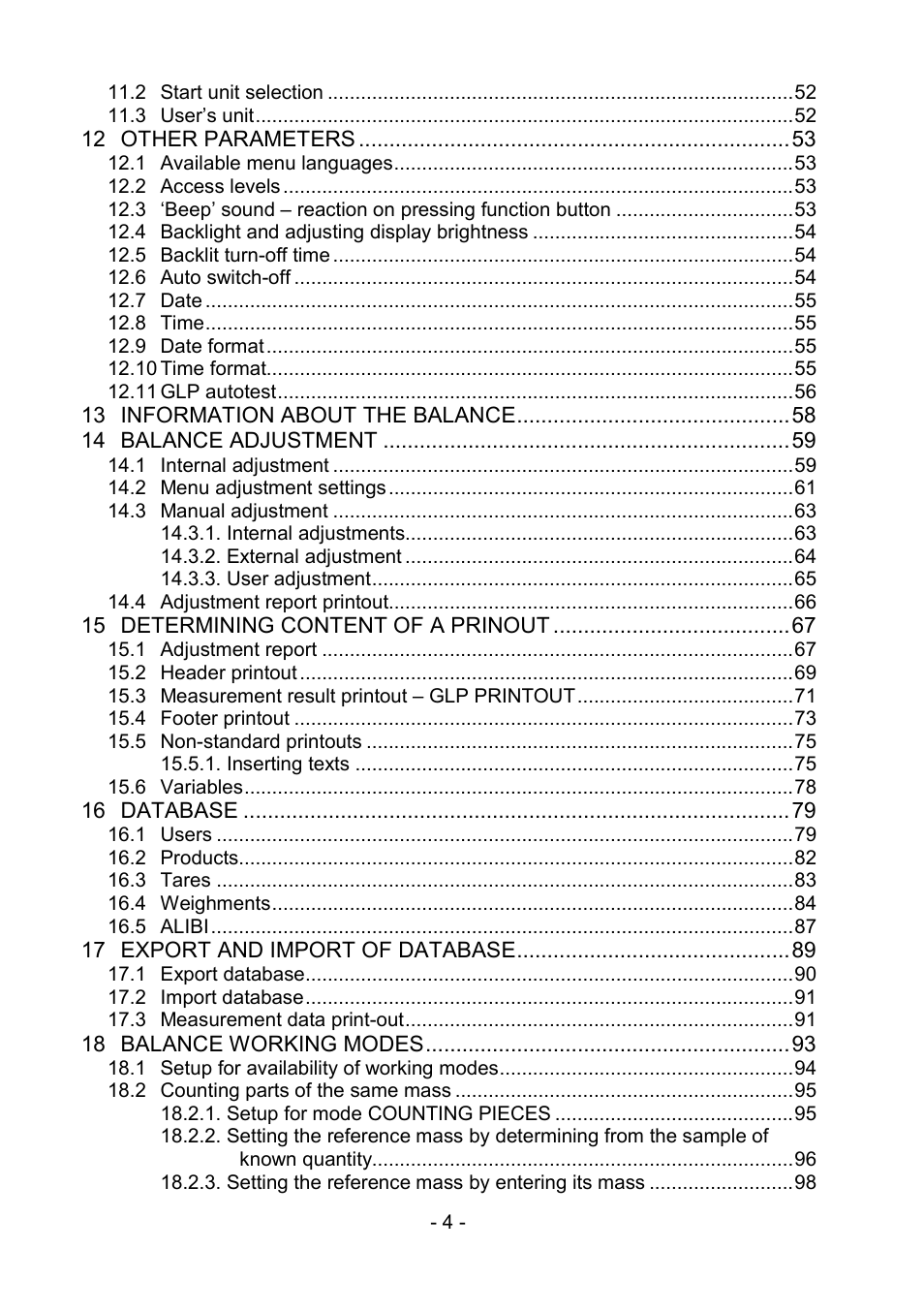 RADWAG PS 510.R2.CT Carat Balance User Manual | Page 4 / 174