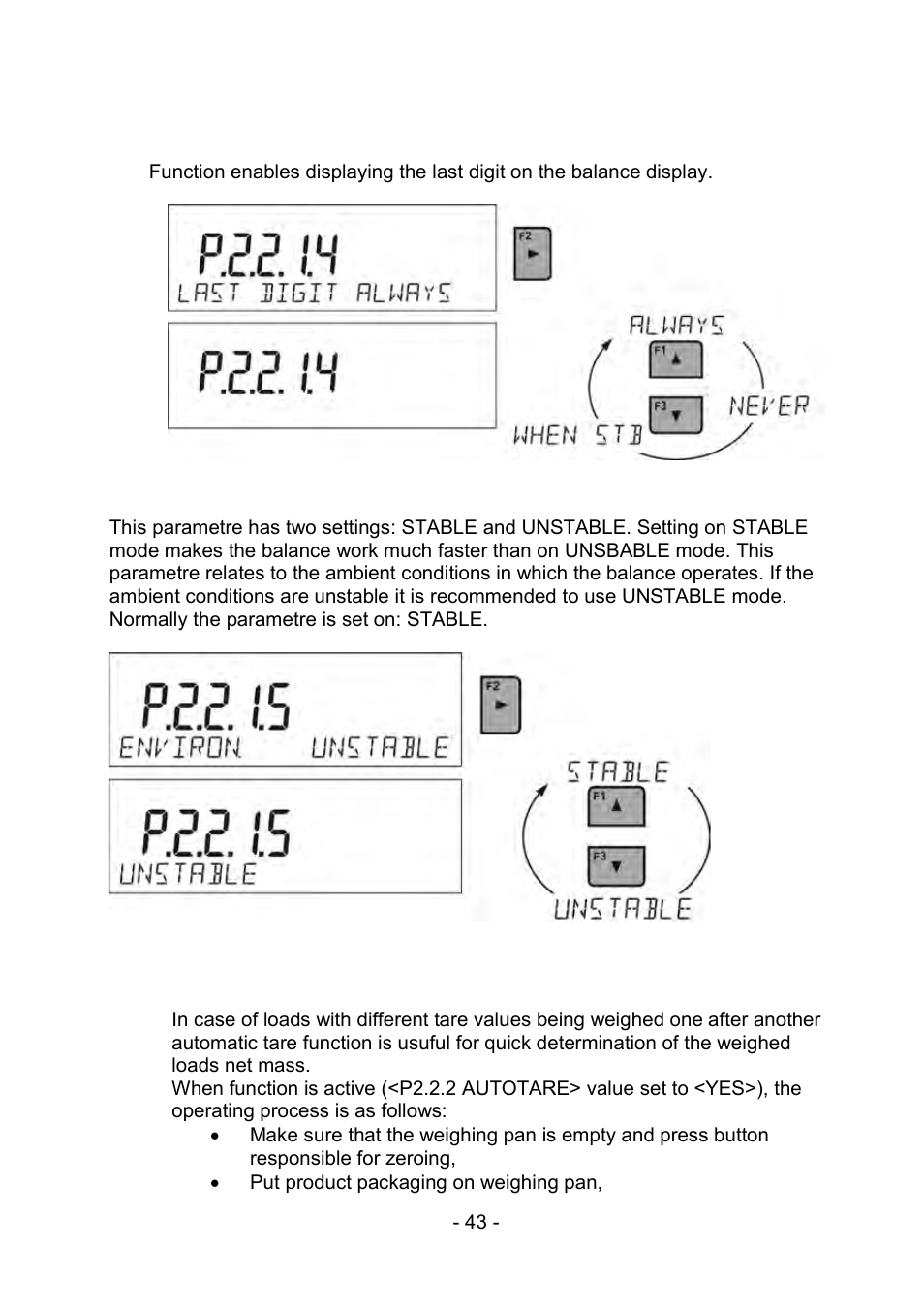 Displaying the last digit, Balance ambient conditions, 5 autotare | Autotare | RADWAG PS 510.R2.CT Carat Balance User Manual | Page 43 / 174