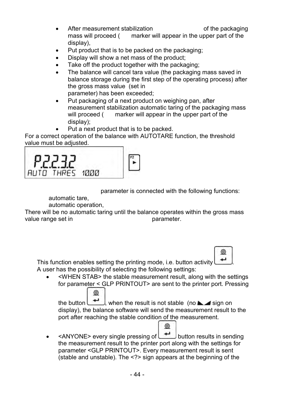 Printing mode | RADWAG PS 510.R2.CT Carat Balance User Manual | Page 44 / 174