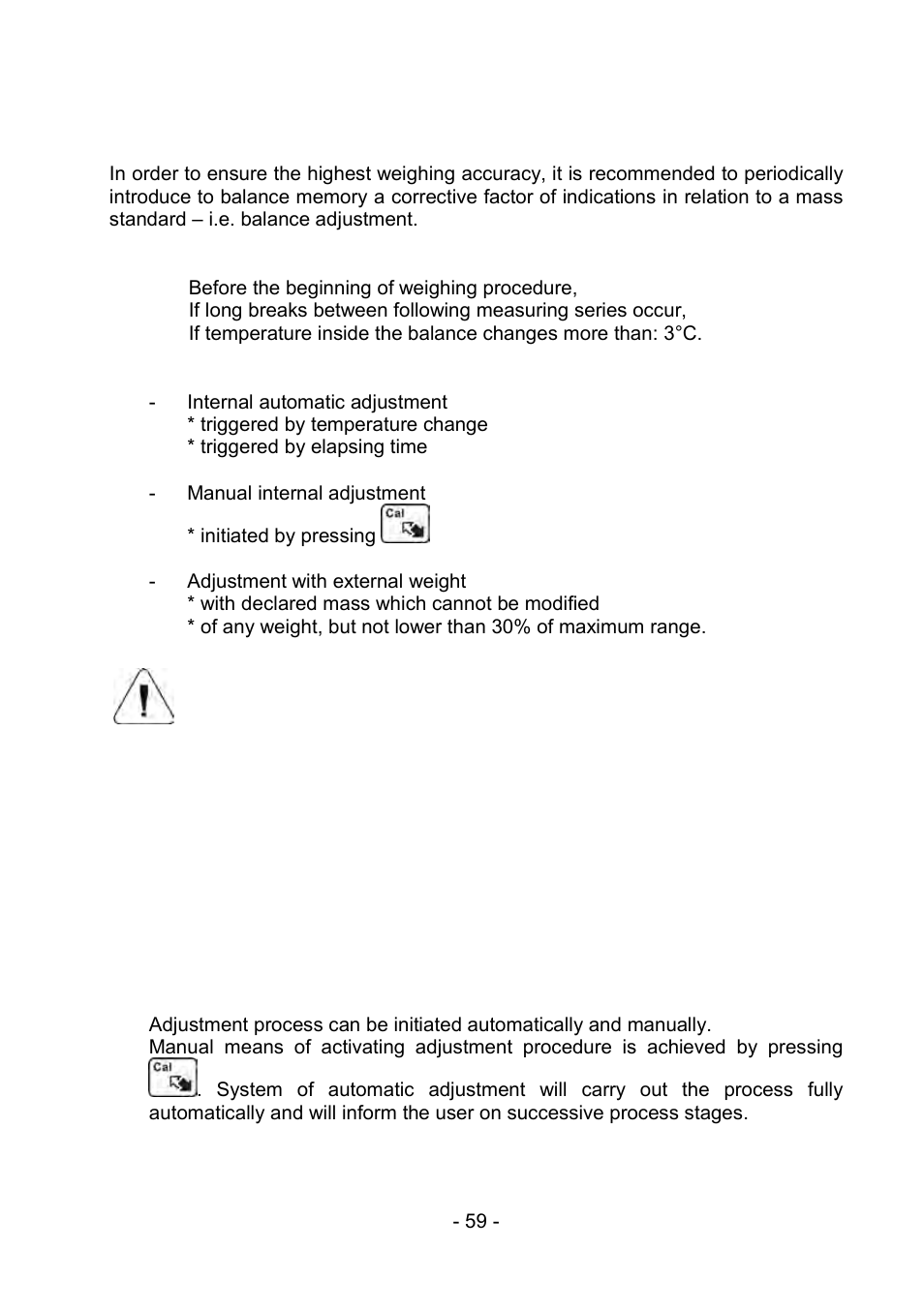 14 balance adjustment, 1 internal adjustment, Balance adjustment | Internal adjustment | RADWAG PS 510.R2.CT Carat Balance User Manual | Page 59 / 174