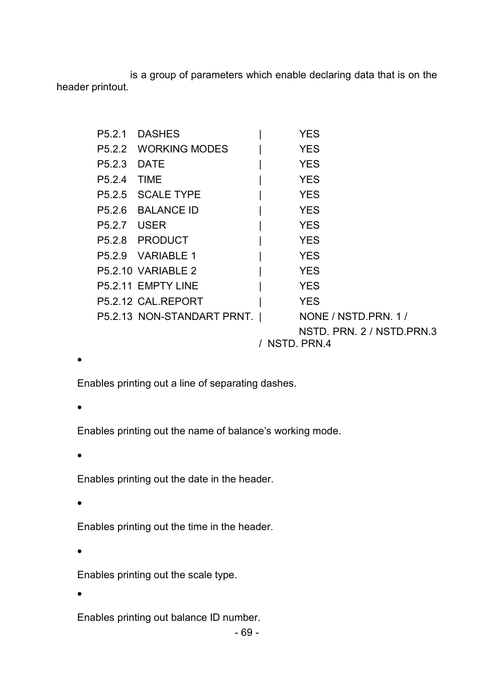 2 header printout, Header printout | RADWAG PS 510.R2.CT Carat Balance User Manual | Page 69 / 174