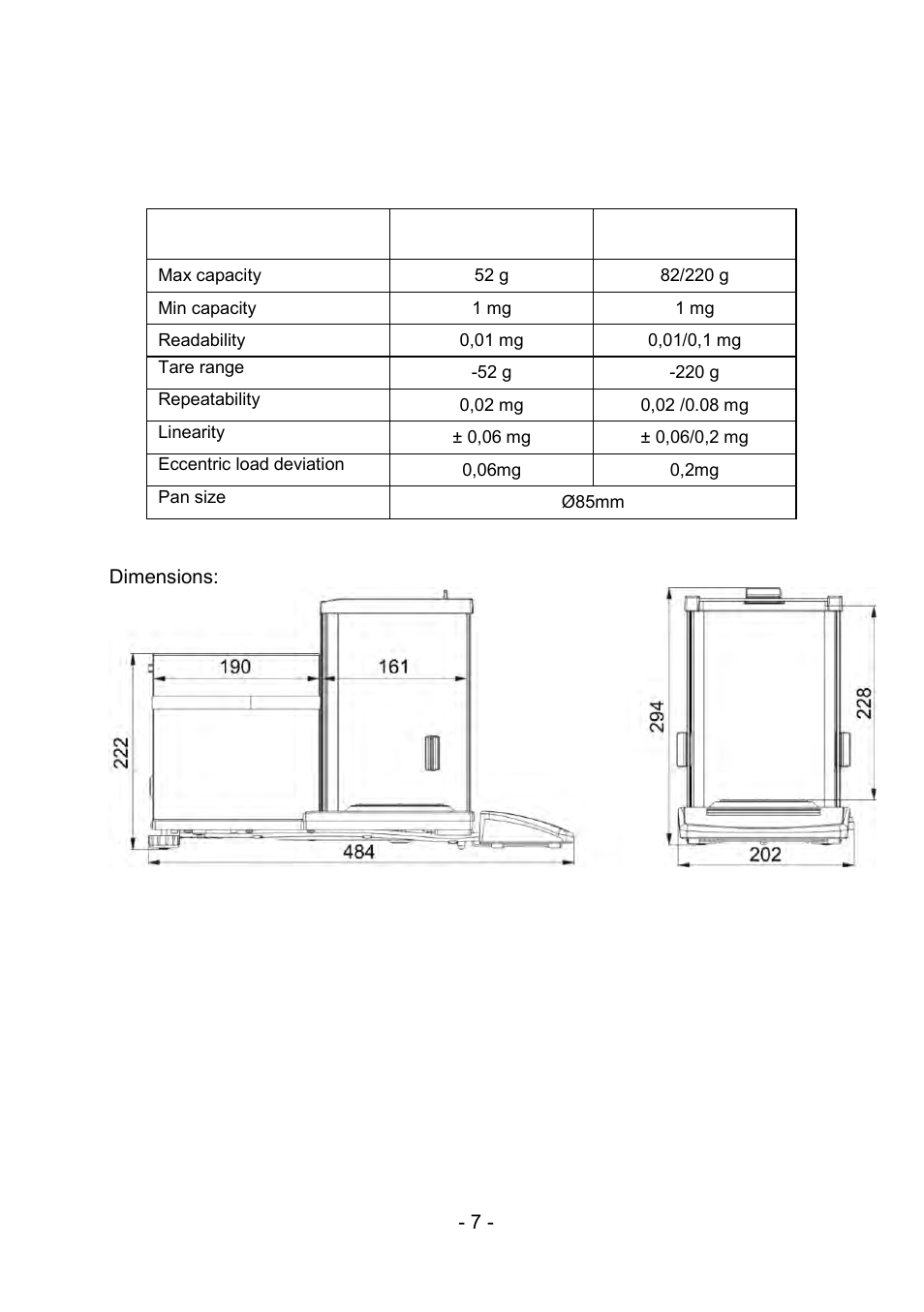 1 technical data, Technical data | RADWAG PS 510.R2.CT Carat Balance User Manual | Page 7 / 174