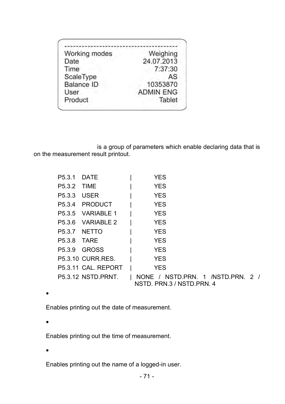 3 measurement result printout – glp printout, Measurement result printout – glp printout | RADWAG PS 510.R2.CT Carat Balance User Manual | Page 71 / 174