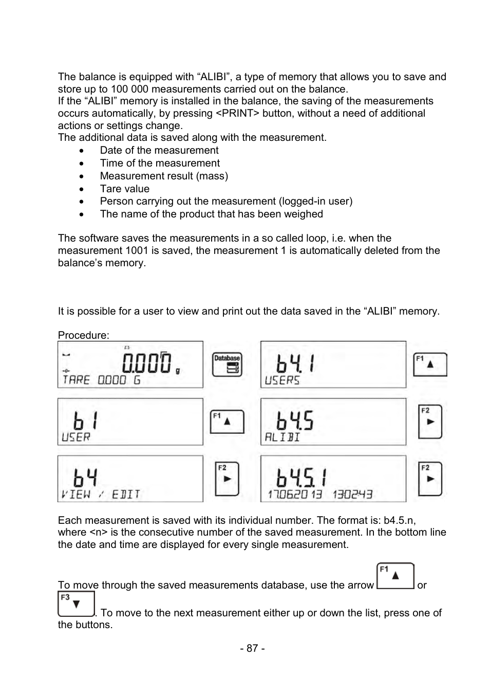5 alibi, Alibi | RADWAG PS 510.R2.CT Carat Balance User Manual | Page 87 / 174