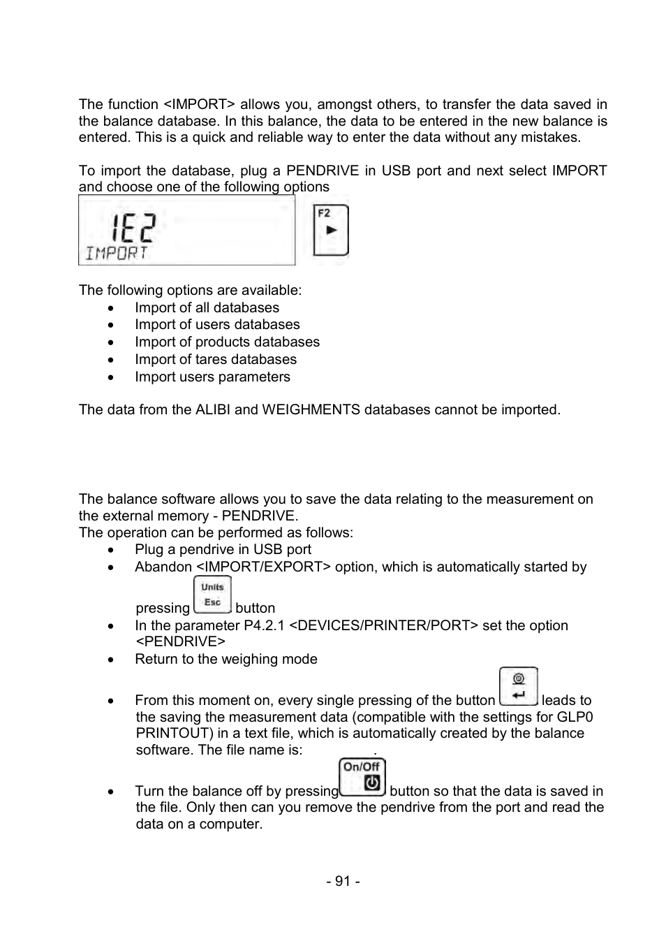 2 import database, 3 measurement data print-out, Import database | Measurement data print-out | RADWAG PS 510.R2.CT Carat Balance User Manual | Page 91 / 174