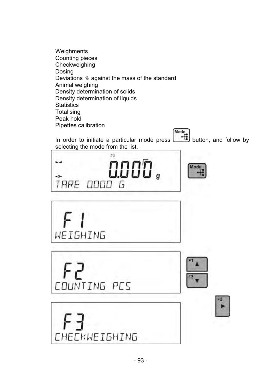 18 balance working modes, Balance working modes | RADWAG PS 510.R2.CT Carat Balance User Manual | Page 93 / 174