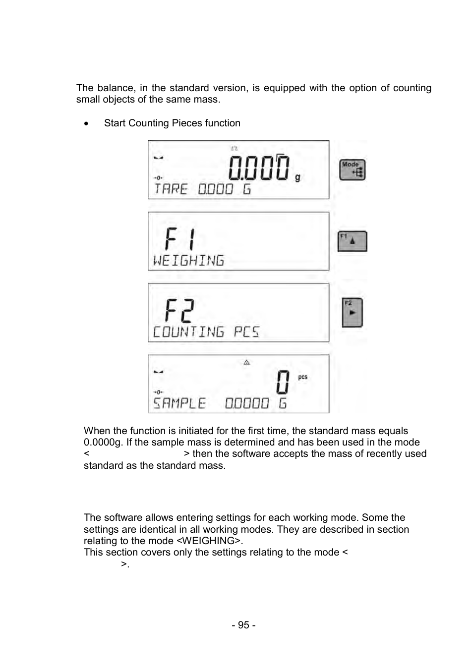 2 counting parts of the same mass, Setup for mode counting pieces, Counting parts of the same mass | RADWAG PS 510.R2.CT Carat Balance User Manual | Page 95 / 174