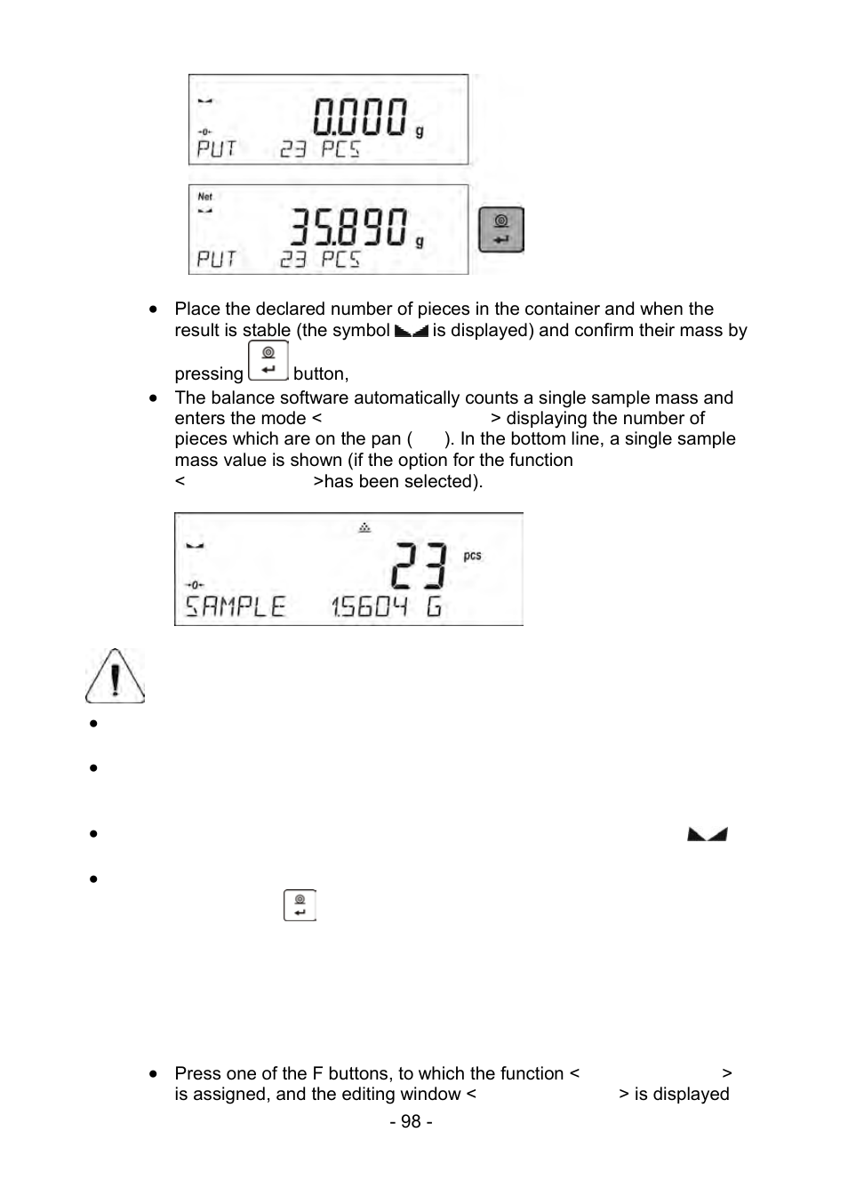 Setting the reference mass by entering its mass | RADWAG PS 510.R2.CT Carat Balance User Manual | Page 98 / 174