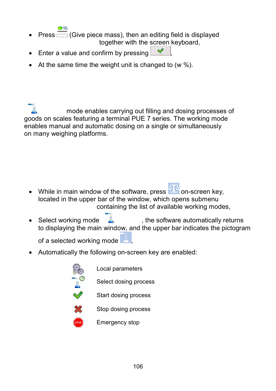 Working modes - dosing, Starting the working mode | RADWAG WLY Scales User Manual | Page 106 / 225