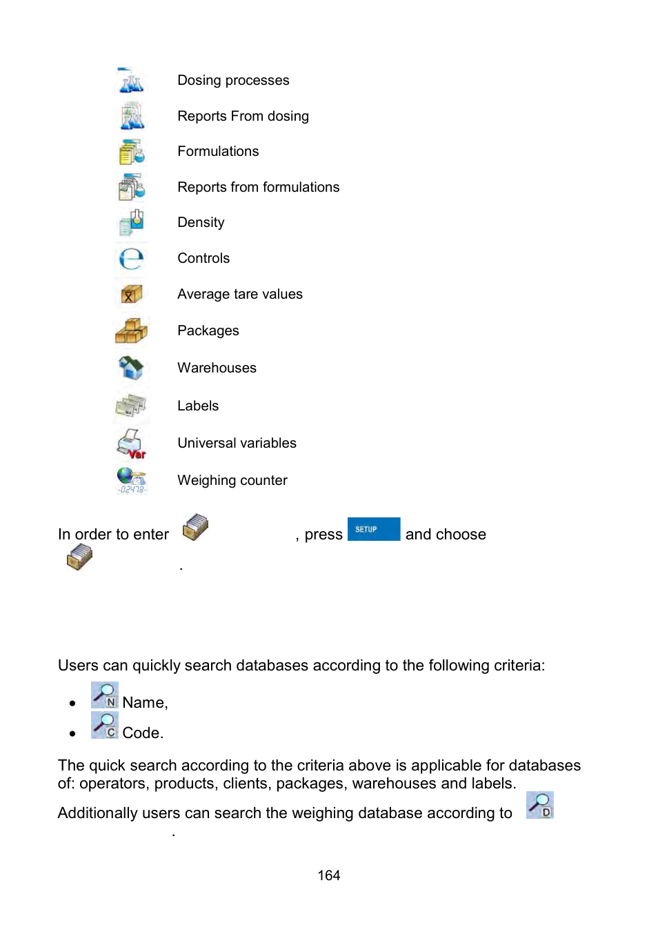 Searching databases | RADWAG WLY Scales User Manual | Page 164 / 225