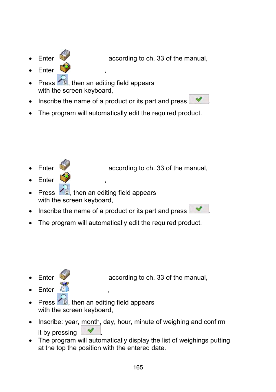 Quick name search, Quick code search, Weighing date search | RADWAG WLY Scales User Manual | Page 165 / 225