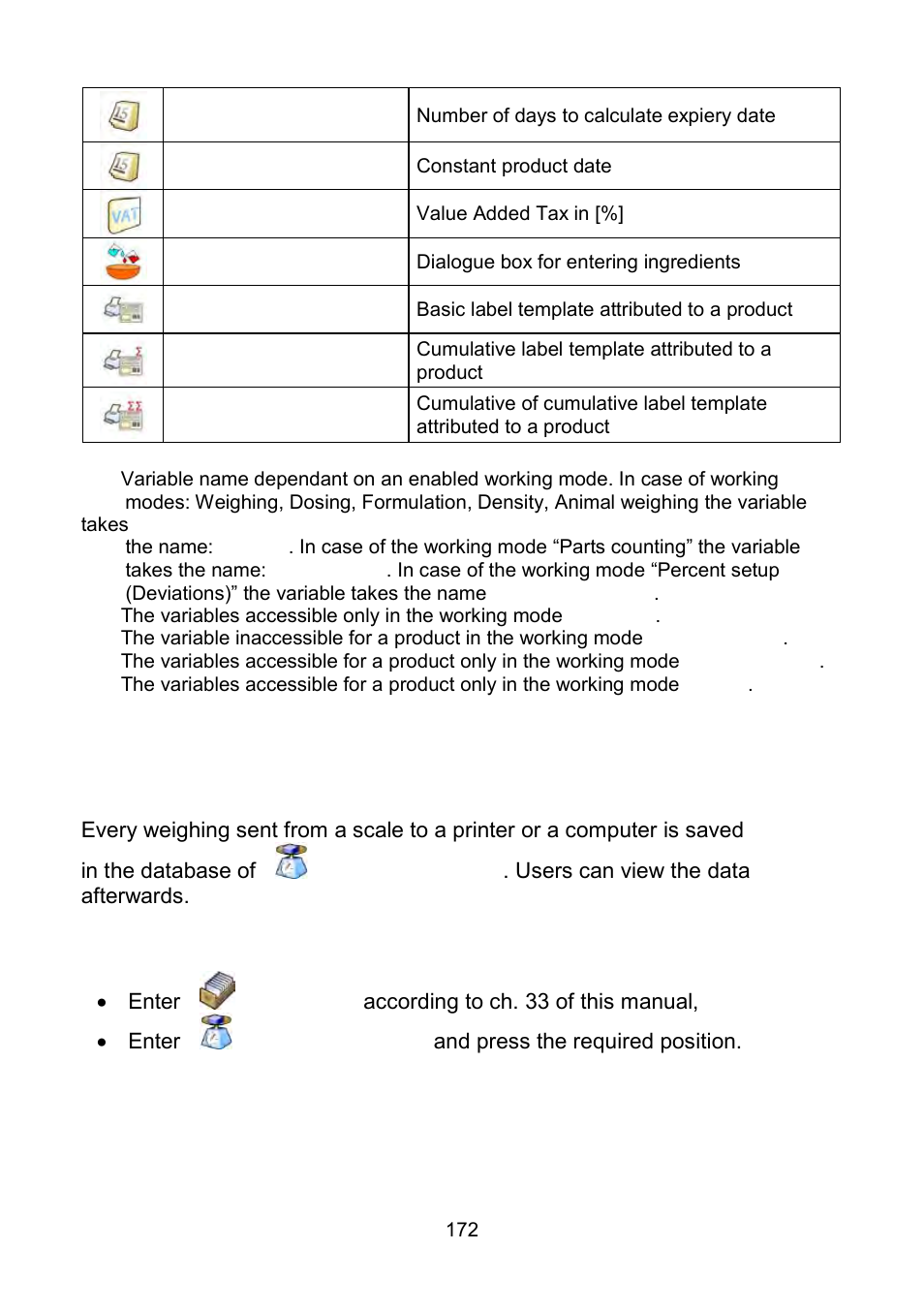 Database of weighings / alibi | RADWAG WLY Scales User Manual | Page 172 / 225