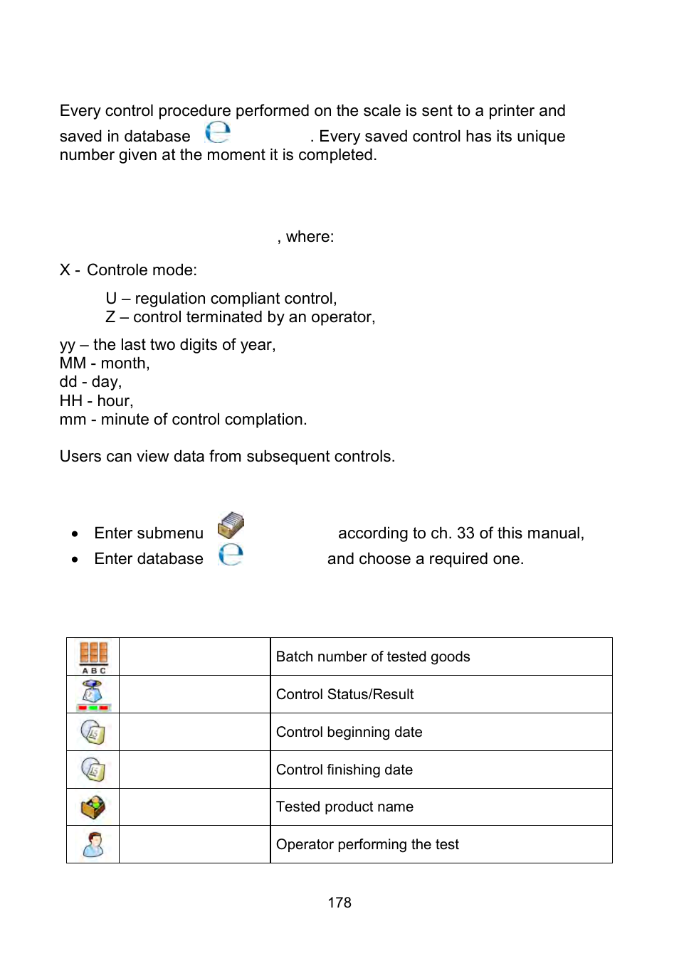 Database of controls | RADWAG WLY Scales User Manual | Page 178 / 225