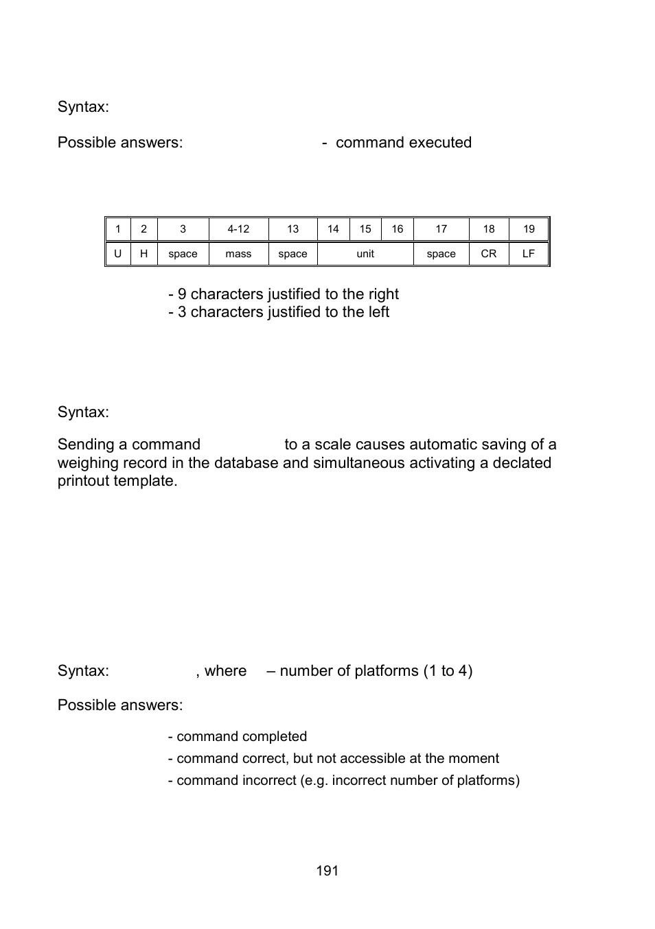 Read upper threshold, Simulation of pressing enter/print key, Change platform | RADWAG WLY Scales User Manual | Page 191 / 225
