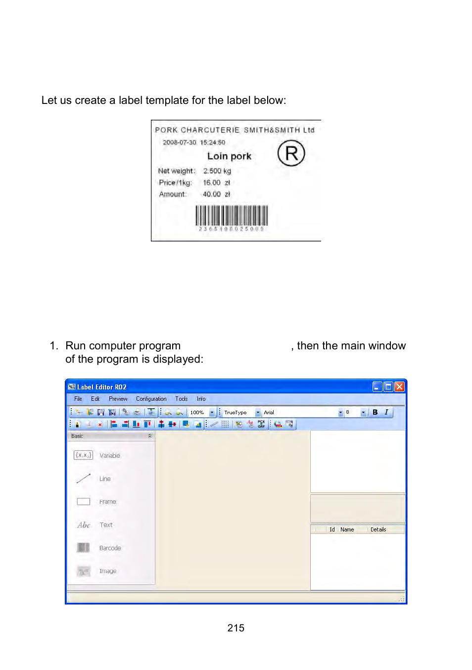 Designing a label on a computer | RADWAG WLY Scales User Manual | Page 215 / 225