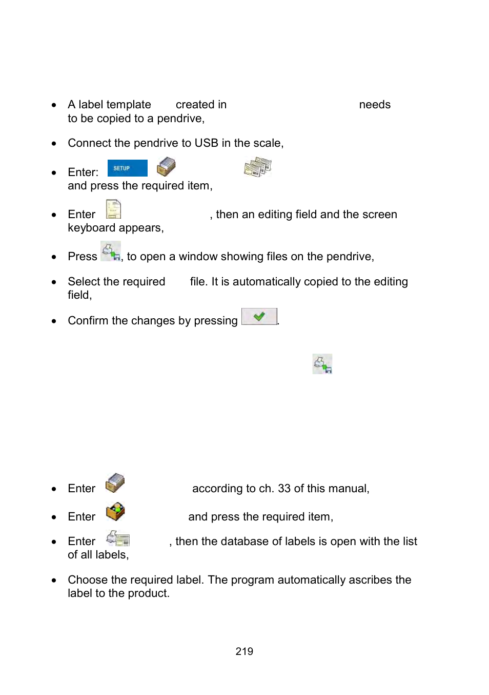 Saving label templates in the scale, Attributing a label to a product | RADWAG WLY Scales User Manual | Page 219 / 225
