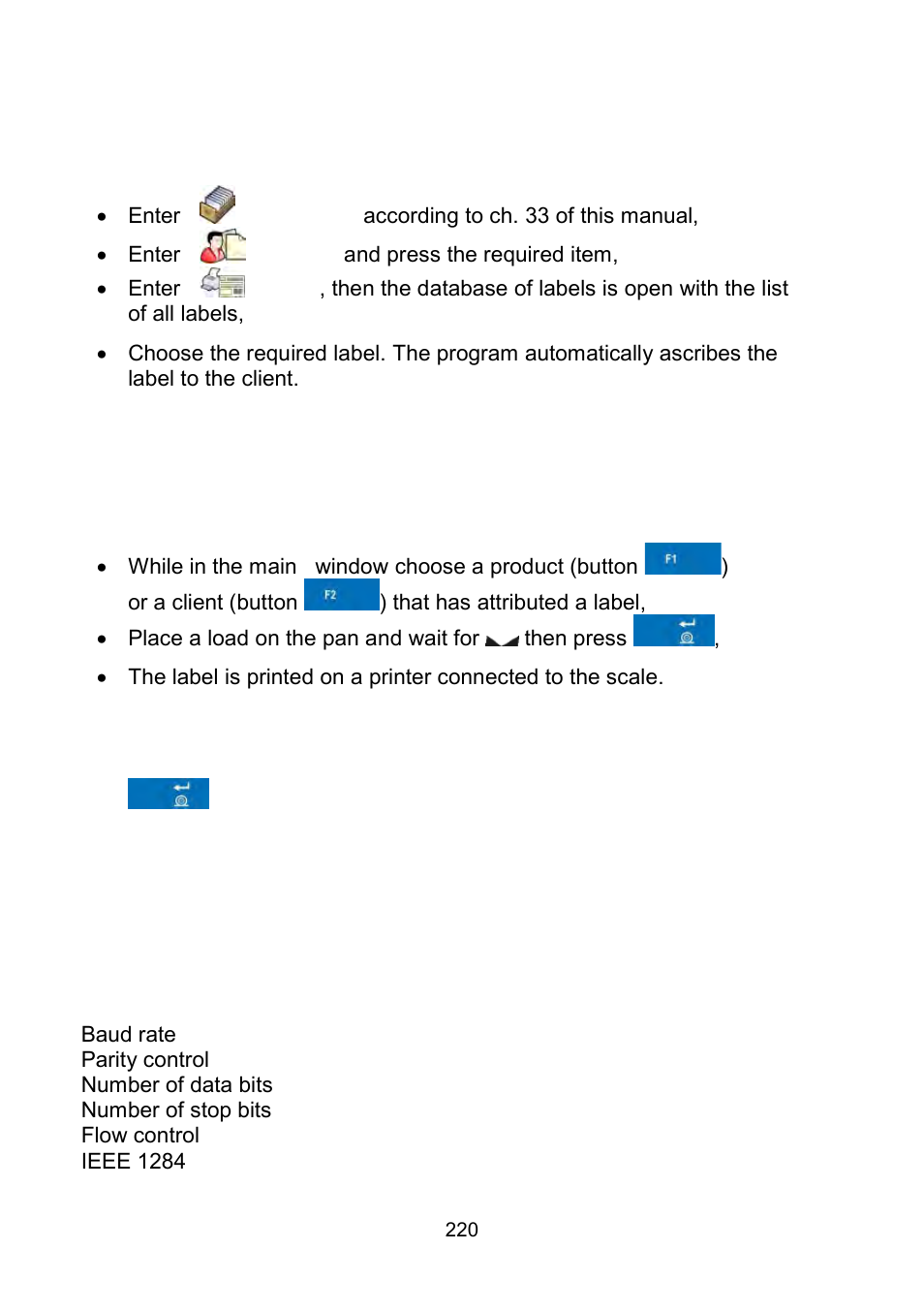 Attributing a label to a client, Printing labels, Appendix d - citizen printer setting | Appendix d, Citizen printer setting | RADWAG WLY Scales User Manual | Page 220 / 225
