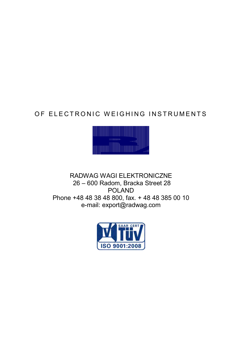 Manufacturer | RADWAG WLY Scales User Manual | Page 225 / 225