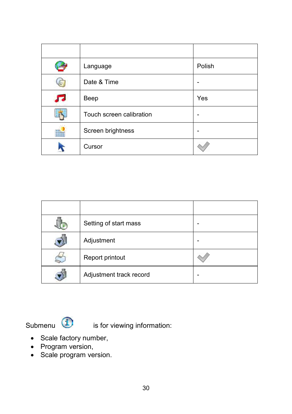 Other, User adjustment, Info | RADWAG WLY Scales User Manual | Page 30 / 225