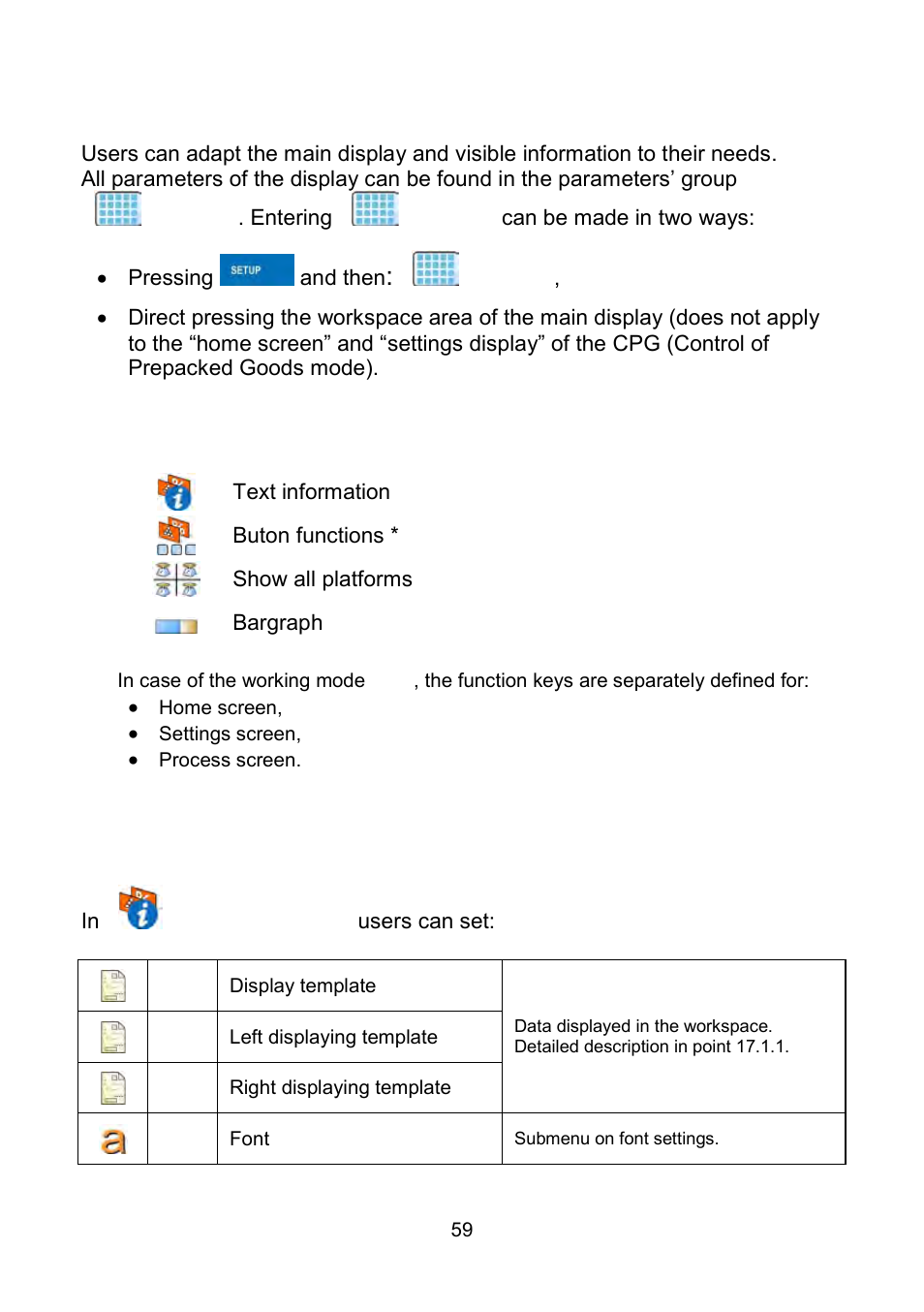 Display, Text strings | RADWAG WLY Scales User Manual | Page 59 / 225