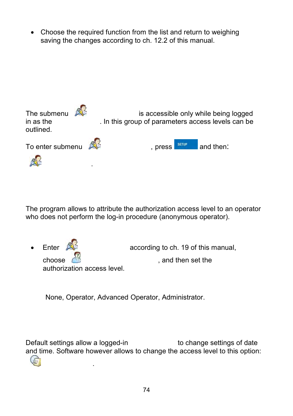 Authorization, Anonymous operator, Date and time | RADWAG WLY Scales User Manual | Page 74 / 225