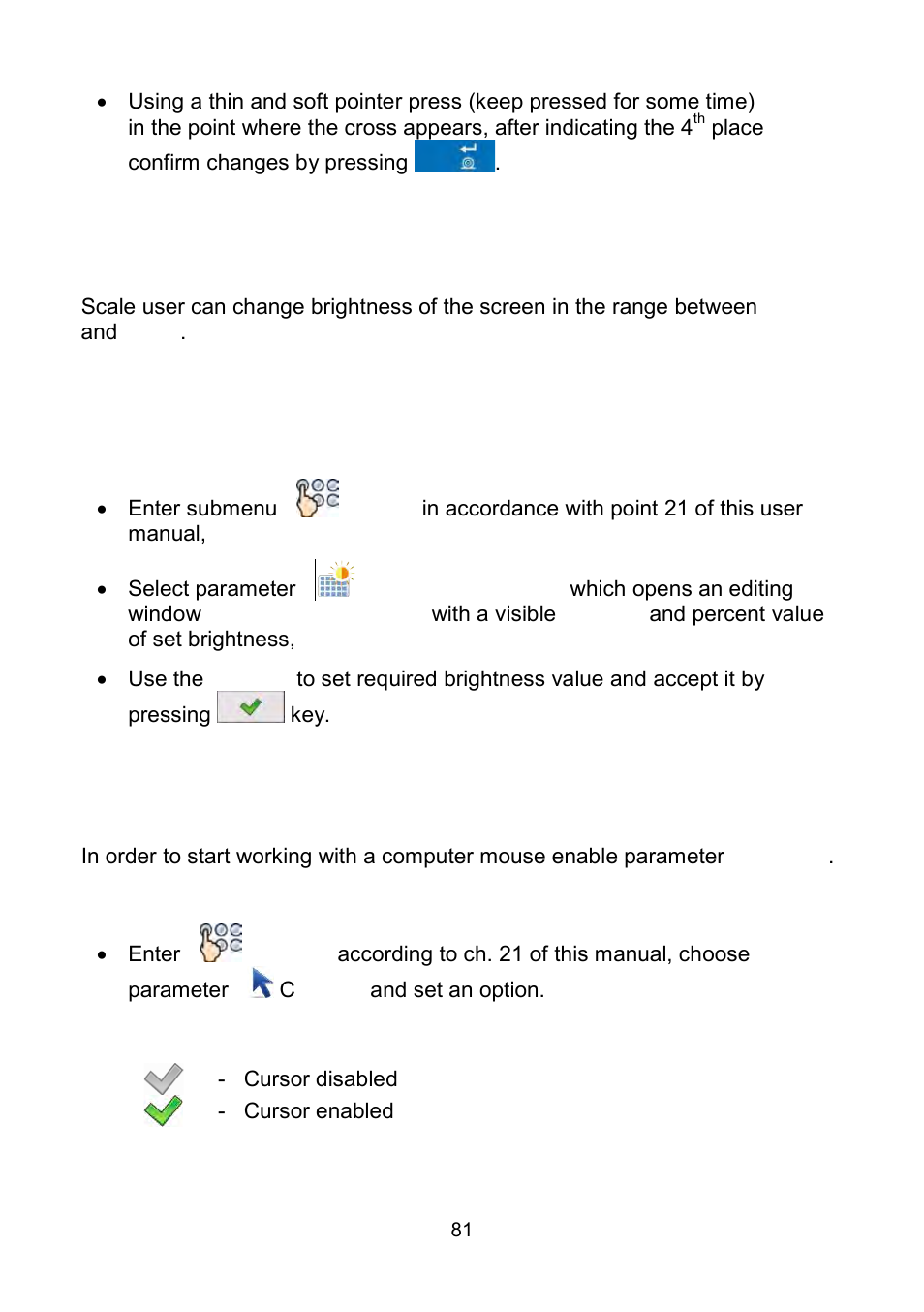 Screen brightness, Cursor | RADWAG WLY Scales User Manual | Page 81 / 225